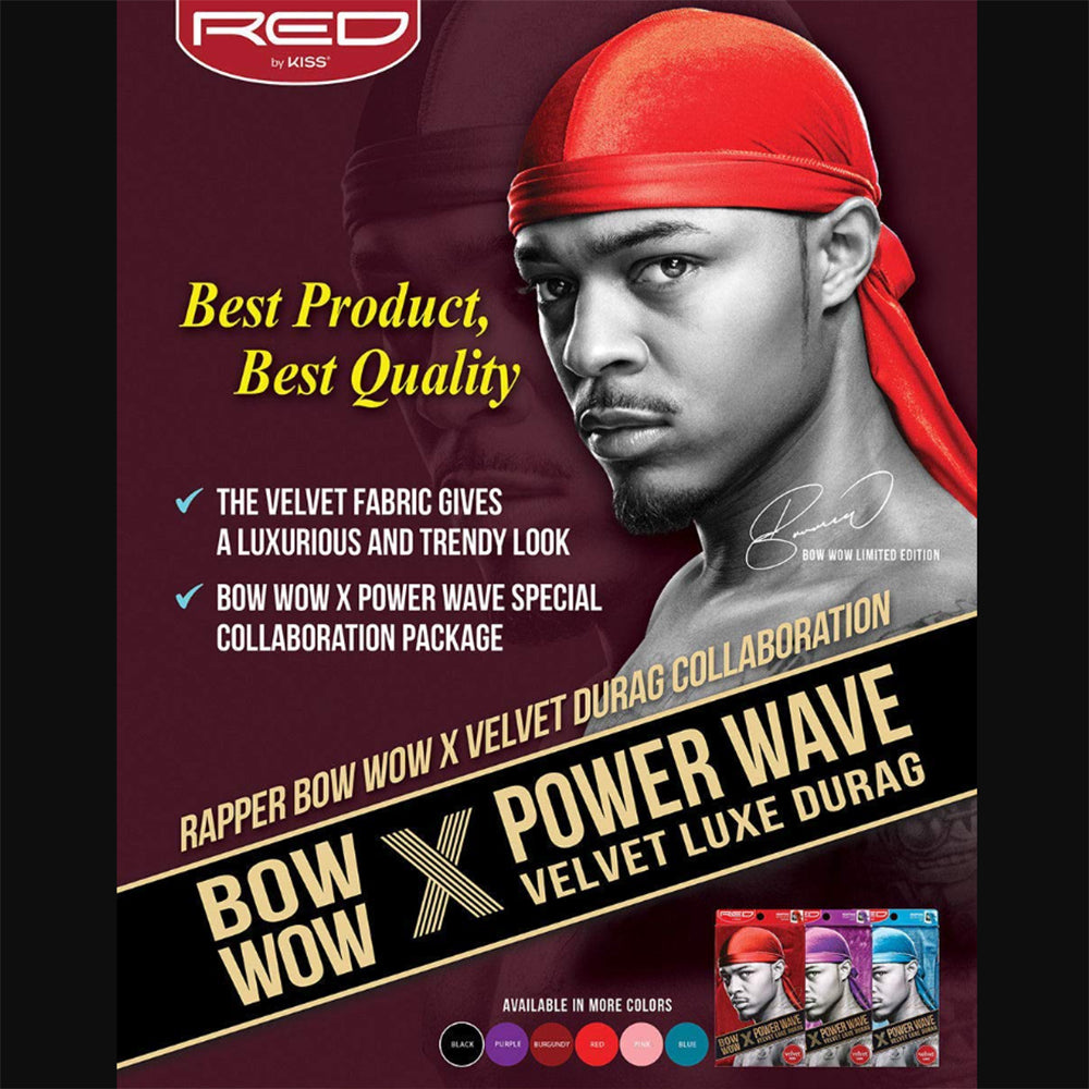 Designer Durags KISS RED Bow Wow Power Wave Durag Velvet Luxe